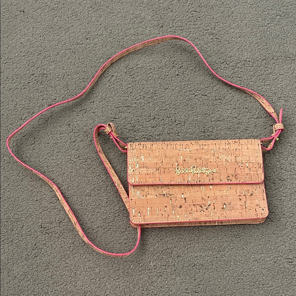 Lilly Pulitzer Cork Crossbody Bag with Pink Accents